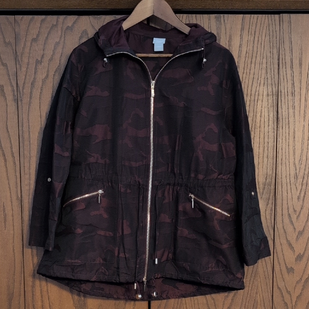 Chico's Maroon and Black Camo Jacket